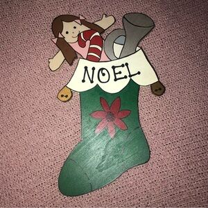 Wooden Painted Noel Stocking